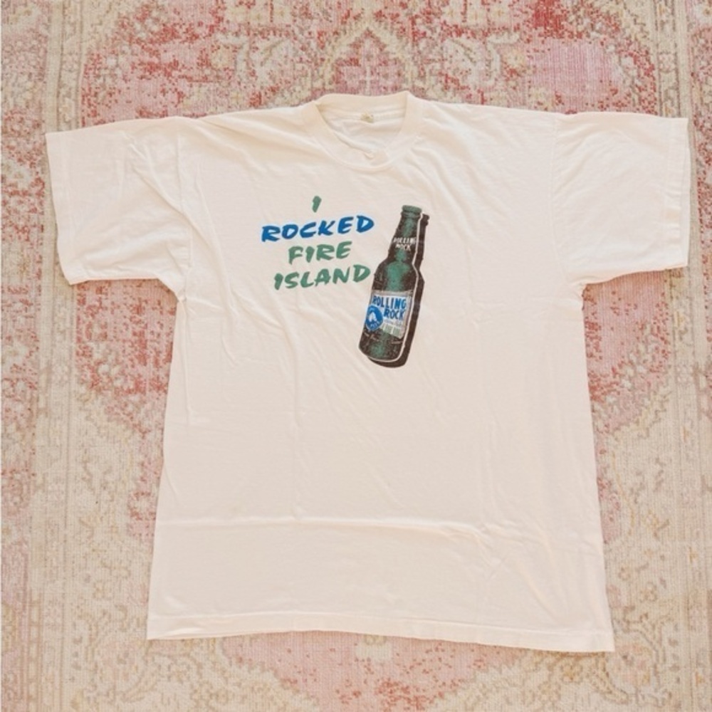 Screen Stars, LGBTQ Men’s Vintage White Graphic Tee with Blue and Green Print